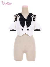 画像1: 【ToAlice】F75電脳少女オープンショルダーセーラートップス【30％OFF】 (1)