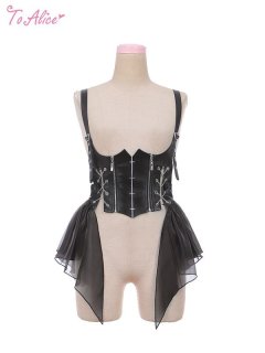 ALICE BLACK コルセットリボンピアス フェイクコルセットピアス【イヤーカフ/黒x紫】/ 夜光昼夢 (や