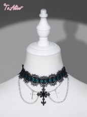 画像1: 【BlackShamrock】FS124 クロスチャームはしごレースチョーカー (1)