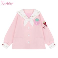 画像1: 【ToAlice】J257イチゴ幼稚園セーラー長袖トップス【本店・通販限定】 (1)