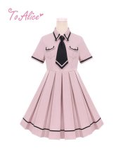 画像1: 【ToAlice】J642ブラック×ピンクポリス風ワンピース【30%OFF】 (1)
