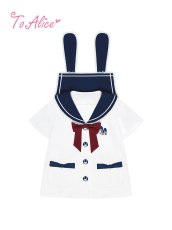 画像1: 【ToAlice】J651うさぎ刺繡うさみみセーラートップス【本店・通販限定】【50%OFF】 (1)