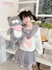 画像3: 【送料無料】J976チャコールねこちゃん セーラー長袖トップス《予約受付》 (3)