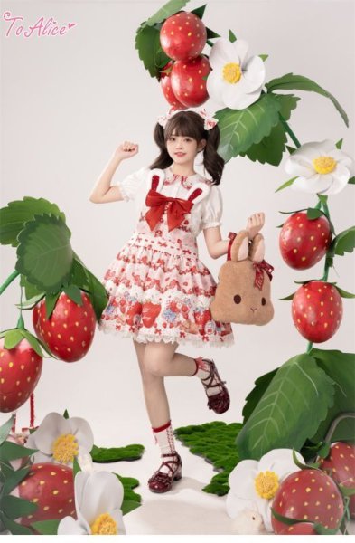 ToAlice】L1210 StrawberryRabbitプリントサロペットスカート - To Alice