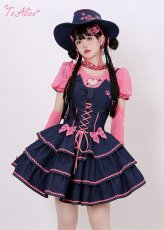 画像13: 【ToAlice】C7418ハートくり抜きリボンパフ袖トップスセット (13)