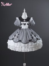 画像2: 【ToAlice】L1474チェック＆テディベアスカラップワンピース (2)