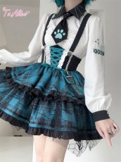 画像9: 【To Alice】L1492ゲームキャットコルセット風チェックスカート (9)