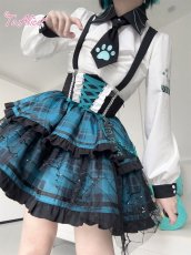 画像8: 【To Alice】L1492ゲームキャットコルセット風チェックスカート (8)