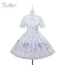 画像1: 【送料無料】L1682 アリス柄パフスリーブワンピース《予約限定》 (1)