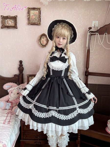 新品　イデアルーチェ　ストライプ 長袖カットソー 白黒 obli dolce ToAlice】L1553リボンデコ姫袖ブラウス - To Alice
