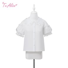 画像1: 【送料無料】L1795 たっぷりフリル襟のドットレースブラウス《予約受付》 (1)