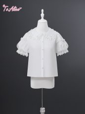 画像2: 【送料無料】L1795 たっぷりフリル襟のドットレースブラウス《予約受付》 (2)