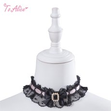 画像1: 【送料無料】LS252 黒×ピンクリボンレースチョーカー《予約受付》【計5000円以上】 (1)