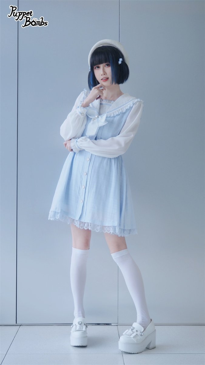 画像6: 【Last one】【Puppet Bombs】Q111 チェック切り替えセーラーワンピース【30％OFF】 (6)