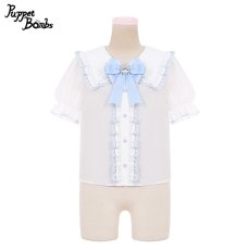 画像1: 【Puppet Bombs】Q128 ハートレースビジューリボンブローチ付きブラウス (1)