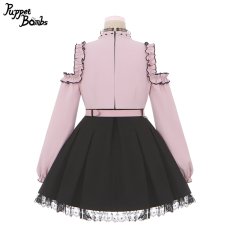 画像3: 【PuppetBombs】Q133 オフショルリボンドッキングワンピースセット【30%OFF】【期間限定】 (3)