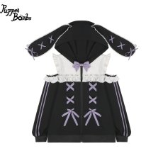 画像2: 【PuppetBombs】Q14オープンショルダーレースアップパーカー (2)