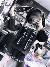 画像21: 【PuppetBombs】Q14オープンショルダーレースアップパーカー (21)