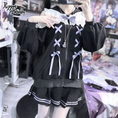 画像26: 【PuppetBombs】Q14オープンショルダーレースアップパーカー (26)