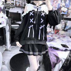 画像24: 【PuppetBombs】Q14オープンショルダーレースアップパーカー (24)