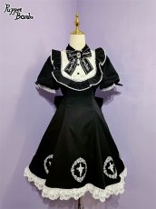 画像5: 【PuppetBombs】Q142 十字架刺繍入りパフ袖ワンピース【30%OFF】 (5)
