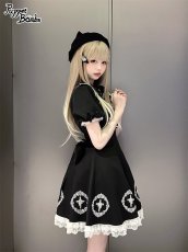 画像10: 【PuppetBombs】Q142 十字架刺繍入りパフ袖ワンピース【30%OFF】 (10)