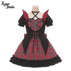 画像1: 【Puppet Bombs】Q157小悪魔チェックハートワンピース【30％OFF】 (1)
