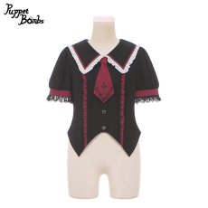 画像1: 【Puppet Bombs】Q160十字架刺繍ネクタイ付き変形襟ブラウス【30％OFF】 (1)