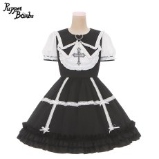 画像1: 【PuppetBombs】Q169 十字架刺繍リボン襟ワンピース【30%OFF】【期間限定】 (1)