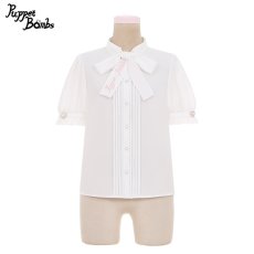 画像1: 【Puppet Bombs】Q171 ロゴ刺繍ボウタイブラウス【30％OFF】 (1)