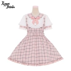 画像1: 【PuppetBombs】Q192 チェック切り替えパフ袖ワンピース【30%OFF】【期間限定】 (1)