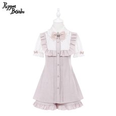 画像1: 【PuppetBombs】Q197 ヨーク切り替えレースパフ袖セットアップ【30％OFF】 (1)