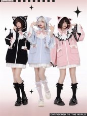 画像9: 【Puppet Bombs】Q20 はしごレースフレア袖猫耳パーカー (9)