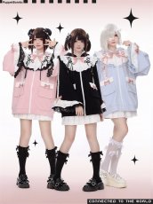 画像10: 【Puppet Bombs】Q20 はしごレースフレア袖猫耳パーカー (10)