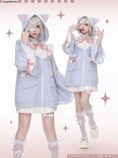 画像15: 【Puppet Bombs】Q20 はしごレースフレア袖猫耳パーカー (15)