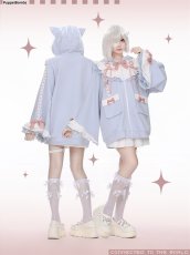 画像16: 【Puppet Bombs】Q20 はしごレースフレア袖猫耳パーカー (16)