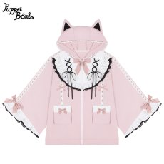 画像3: 【Puppet Bombs】Q20 はしごレースフレア袖猫耳パーカー (3)