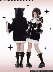 画像14: 【Puppet Bombs】Q20 はしごレースフレア袖猫耳パーカー (14)