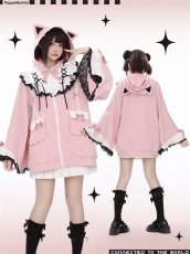 画像12: 【Puppet Bombs】Q20 はしごレースフレア袖猫耳パーカー (12)