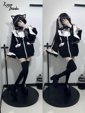 画像24: 【Puppet Bombs】Q20 はしごレースフレア袖猫耳パーカー (24)