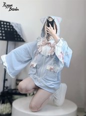 画像32: 【Puppet Bombs】Q20 はしごレースフレア袖猫耳パーカー (32)