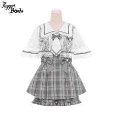 画像1: 【Puppet Bombs】Q200レースケープ付き探偵チェックセットアップ【30％OFF】 (1)
