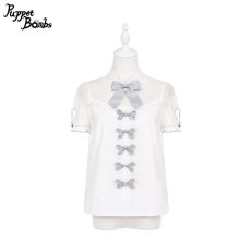 画像1: 【PuppetBombs】Q207 デコルテレーシーパフ袖チャイナトップス (1)