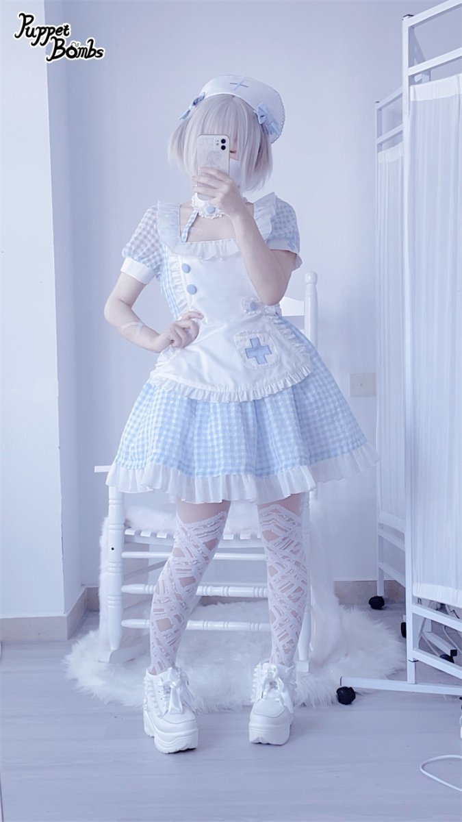 画像5: 【PuppetBombs】Q269 ギンガムチェックナースワンピース【本店・通販限定】 (5)