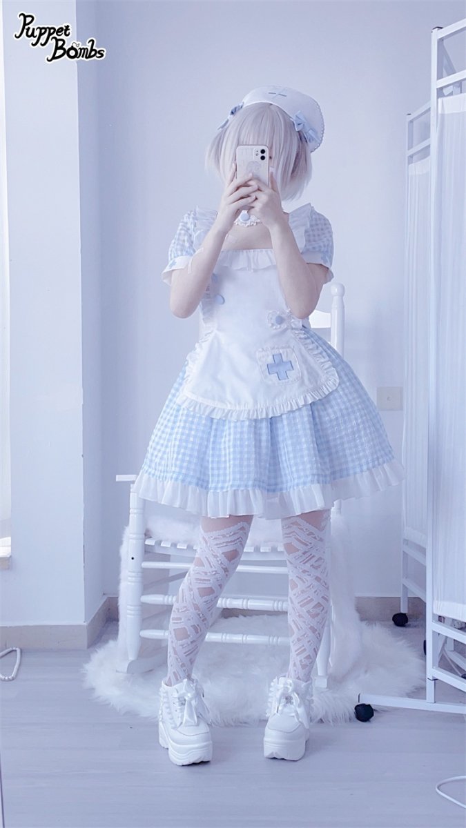 画像6: 【PuppetBombs】Q269 ギンガムチェックナースワンピース【本店・通販限定】 (6)