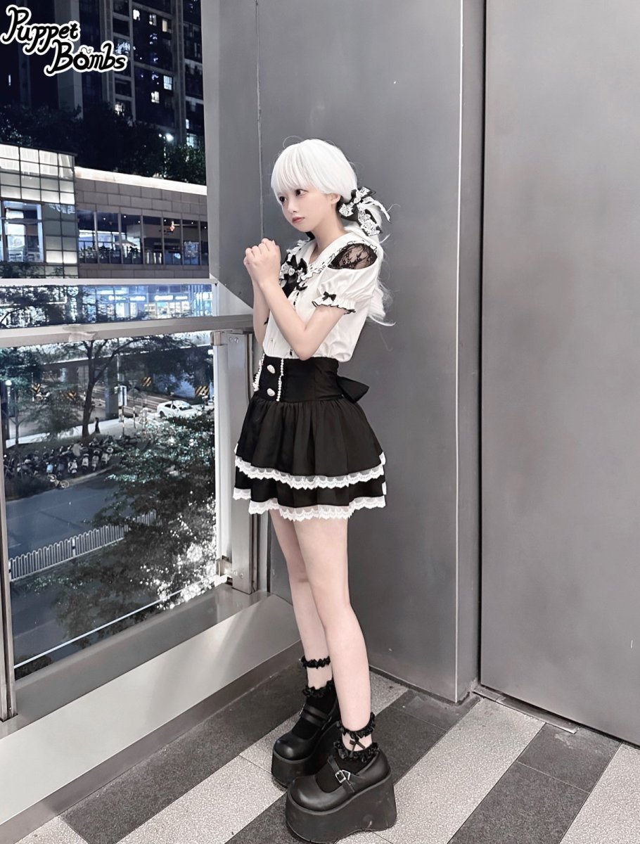 画像8: 【Puppet Bombs】QS113 レース使いビジューリボンヘアクリップ (8)