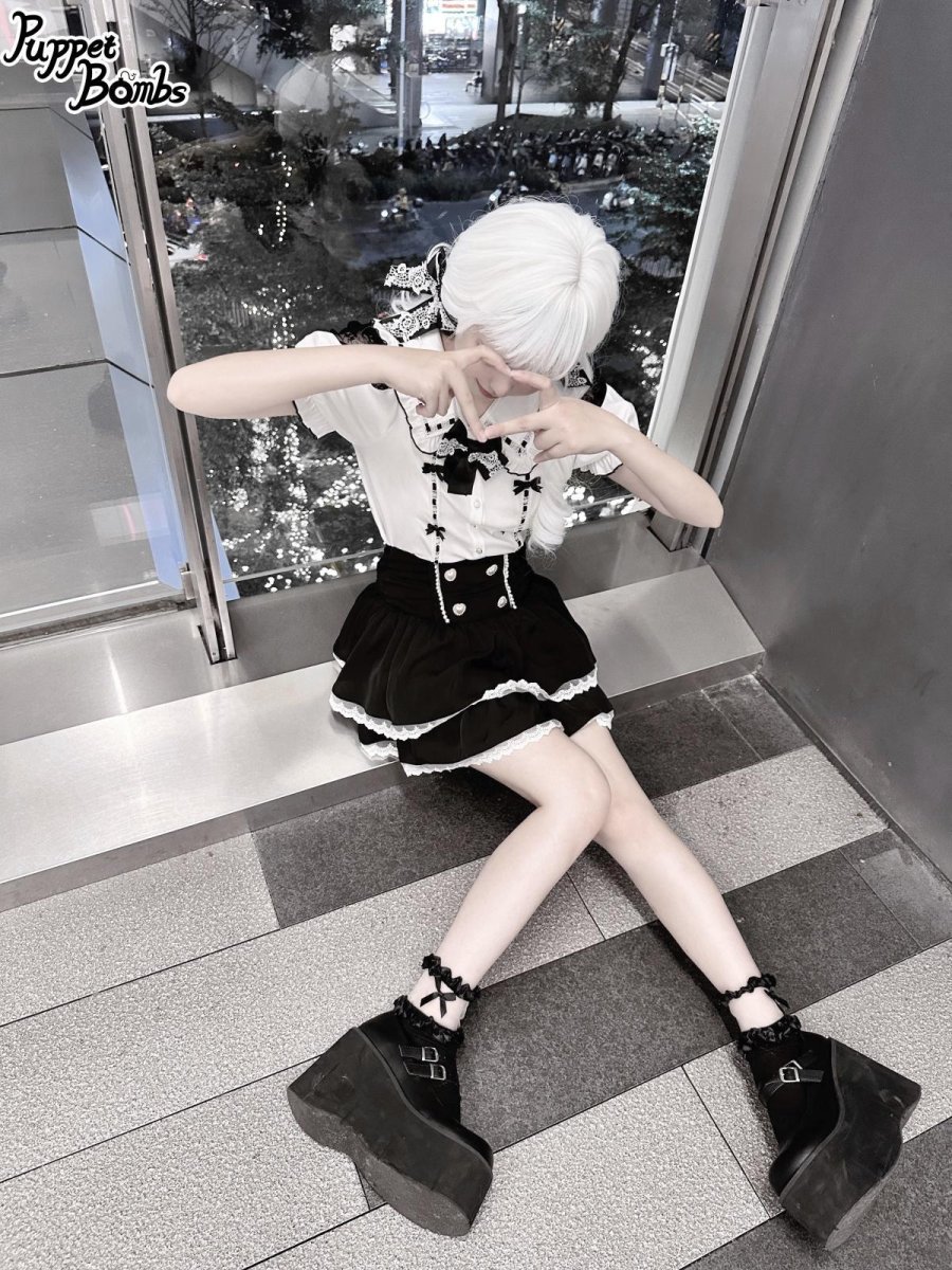 画像13: 【PuppetBombs】Q279 はしごレースパフ袖ブラウス (13)