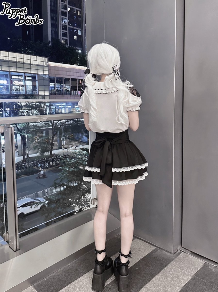 画像14: 【PuppetBombs】Q279 はしごレースパフ袖ブラウス (14)