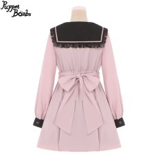 画像2: 【PuppetBombs】Q28ダブルリボンスクエアカラープリーツワンピース【70%OFF】 (2)