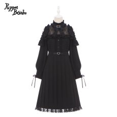 画像1: 【PuppetBombs】Q302 オープンショルダープリーツロングワンピース (1)